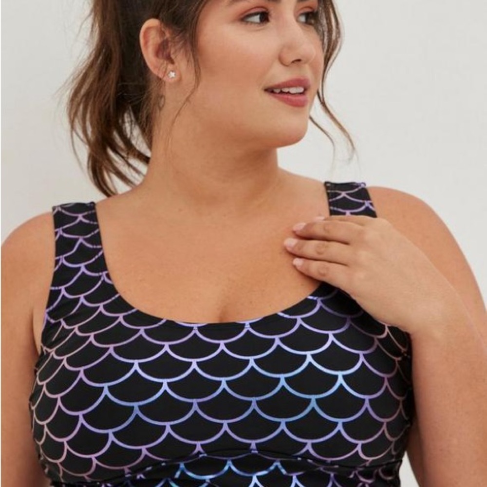 Torrid Black and Purple Scallop One Piece Swimsuit